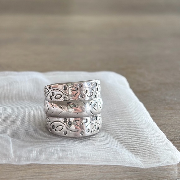 Sterling Silver 925 Wide Spinner Ring | Hand Engraved Boho Statement - Size 8 - Picture 2 of 6
